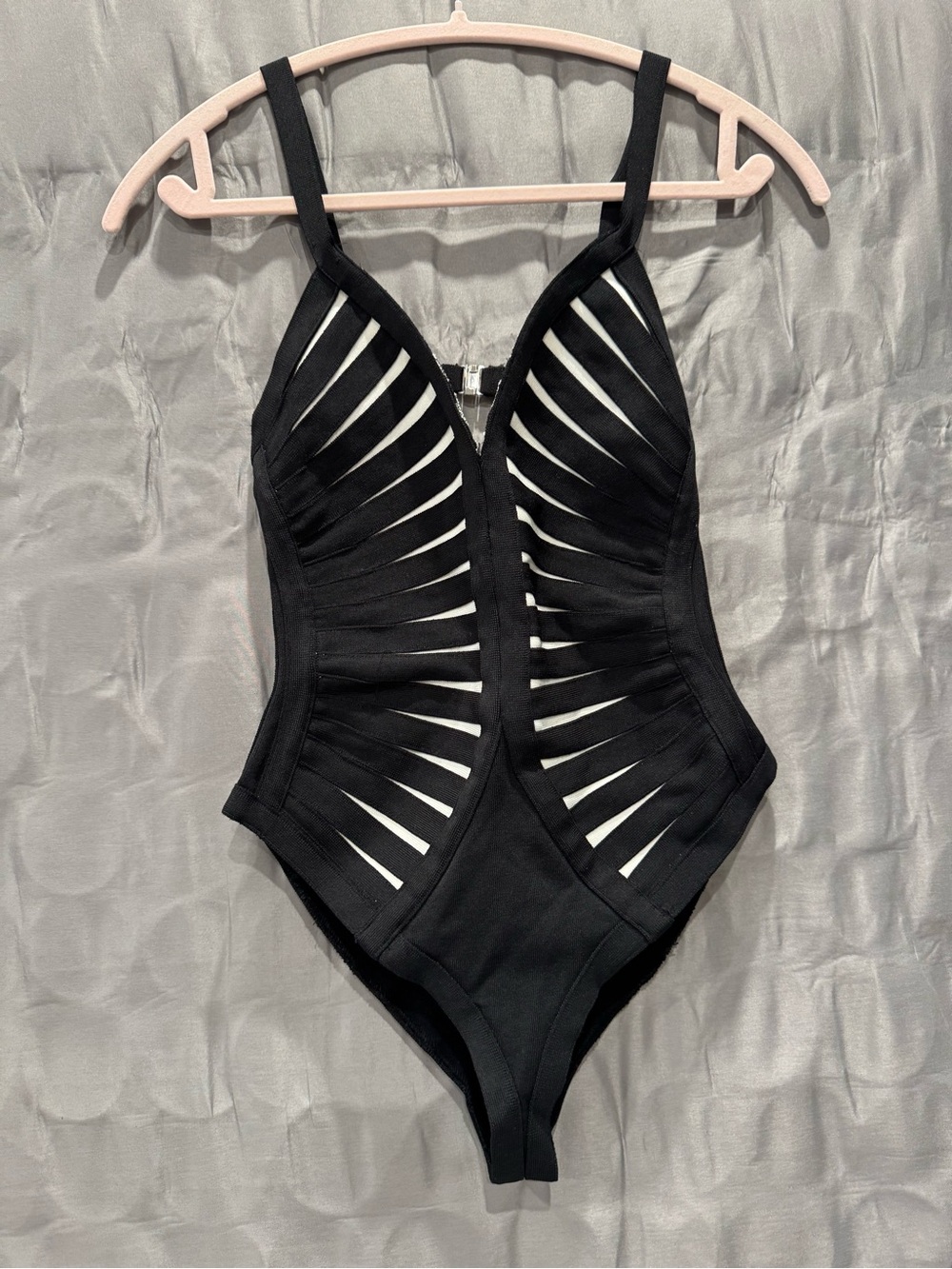 bebe Black Strappy Cutout One-Piece Bodysuit